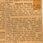 Clipping fragment describing speech by Elisabeth Freeman on Negro rights