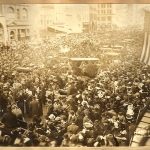 Two photos of crowds surrounding marchers: note EF in wagon several feet behind white horse, and accident about to happen in second photo Two photos of crowds surrounding marchers: note EF in wagon several feet behind white horse, and accident about to happen in second photo