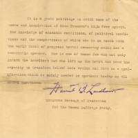 Harriet B. Laidlaw, suffrage leader, recommending EF as a speaker Harriet B. Laidlaw, suffrage leader, recommending EF as a speaker