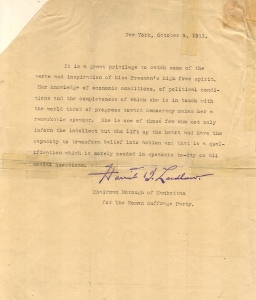 Harriet B. Laidlaw, suffrage leader, recommending EF as a speaker