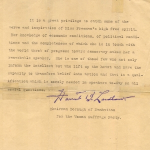 Harriet B. Laidlaw, suffrage leader, recommending EF as a speaker Harriet B. Laidlaw, suffrage leader, recommending EF as a speaker