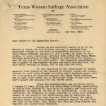 Texas Woman Suffrage Association letter regarding EF employment dispute, p1 Texas Woman Suffrage Association letter regarding EF employment dispute, p1