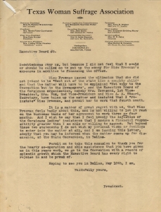 Texas Woman Suffrage Association letter regarding EF employment dispute, p2