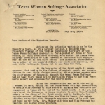 Texas Woman Suffrage Association letter regarding EF employment dispute, p1